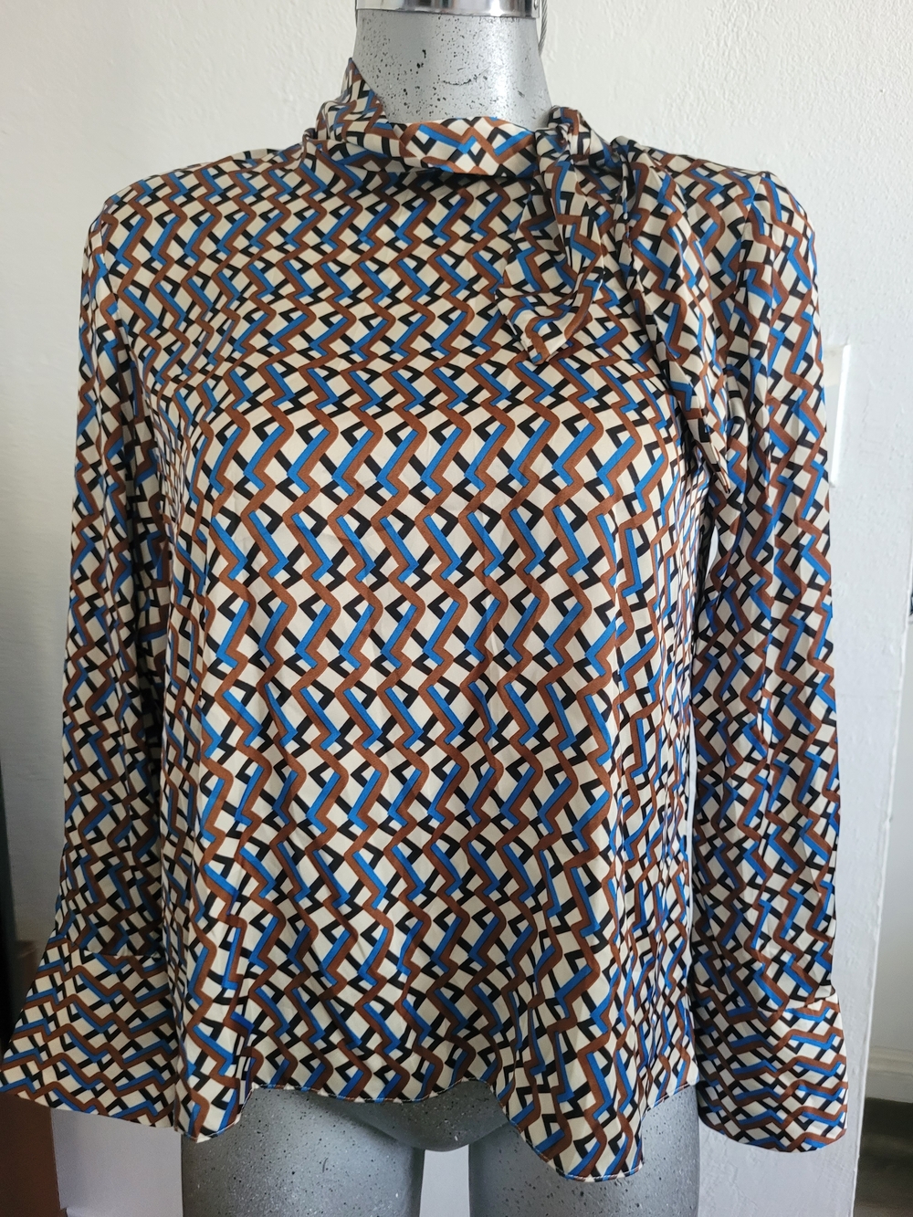 Zara Woman Geometric Print Long Sleeve Blouse XS